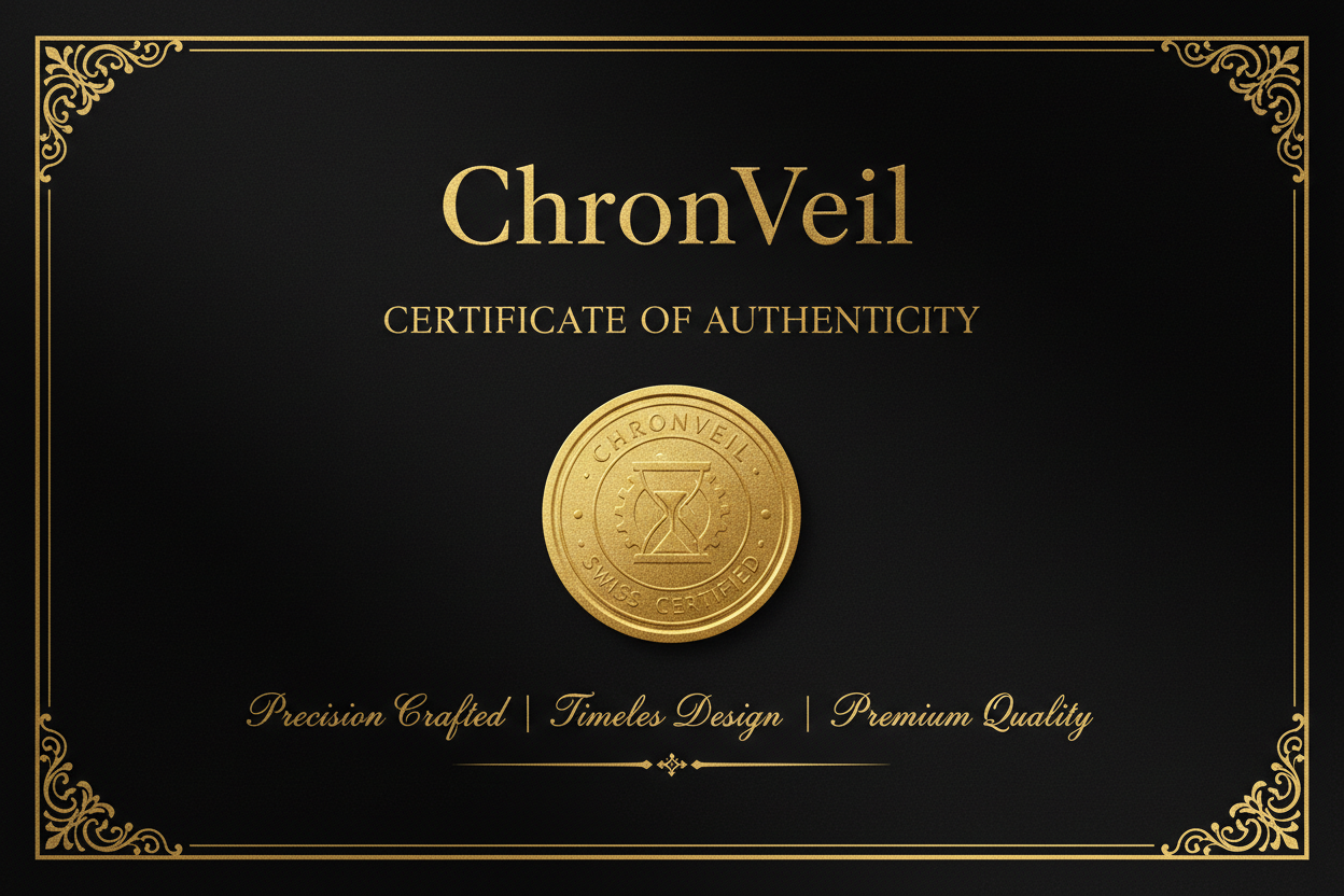 ChronVeil Certificate of Authenticity - Swiss Certified Precision Crafted Luxury Timepieces