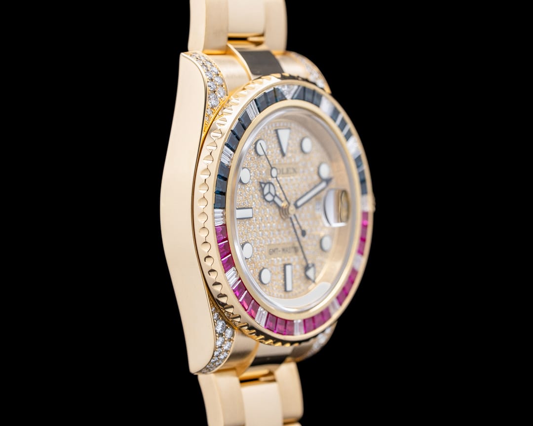 Men's Gold Luxury Watch | Black Dial Ruby Gemstone Bezel | ChronVeil Sultan