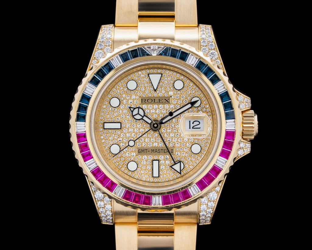 Men's Gold Luxury Watch | Black Dial Ruby Gemstone Bezel | ChronVeil Sultan