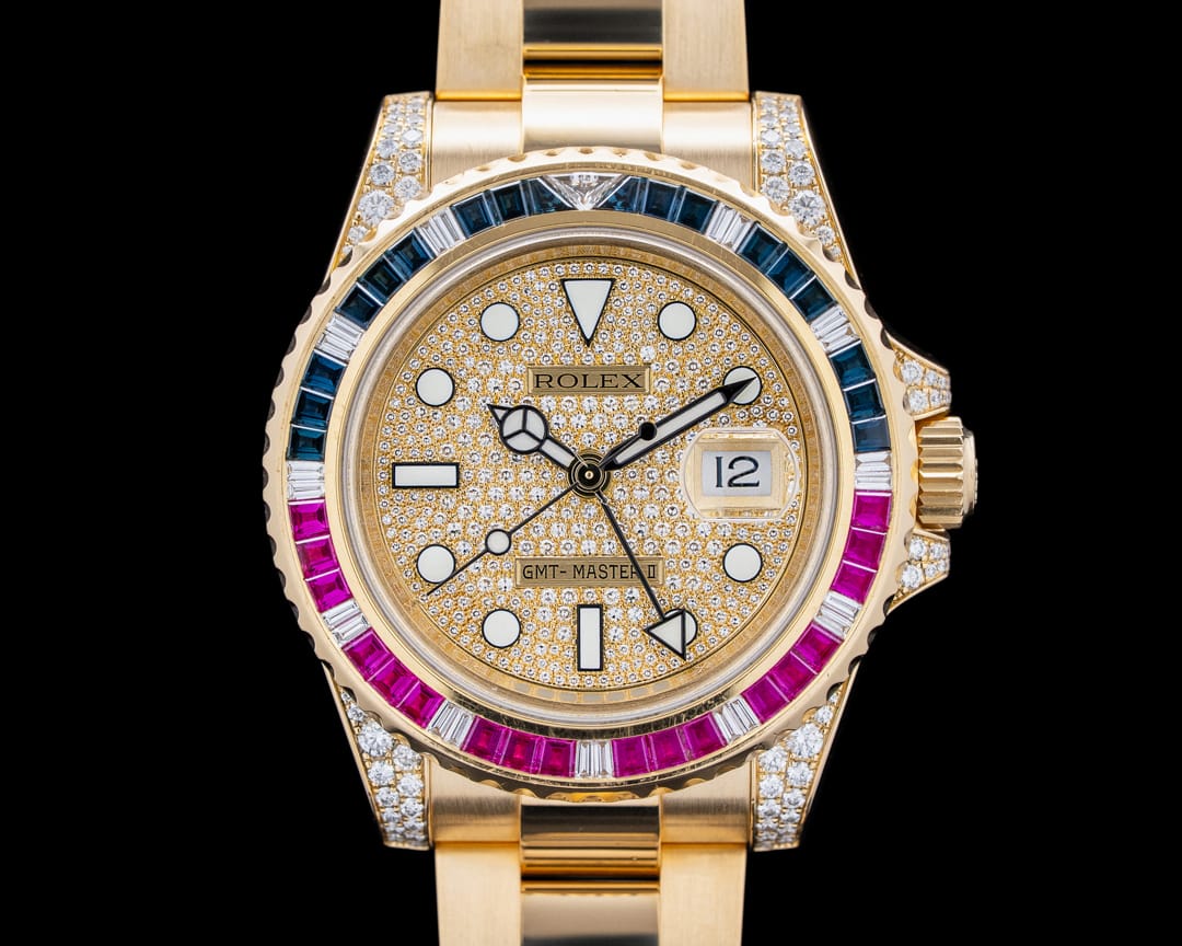 Men's Gold Luxury Watch | Black Dial Ruby Gemstone Bezel | ChronVeil Sultan
