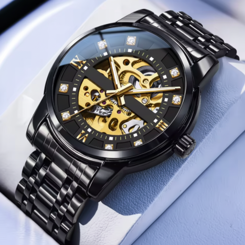Black Gold Skeleton Watch - No Logo