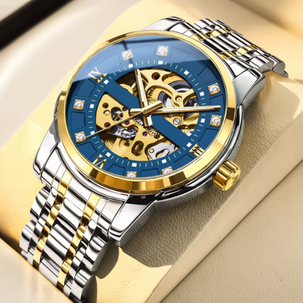 Blue Gold Skeleton Watch - No Logo
