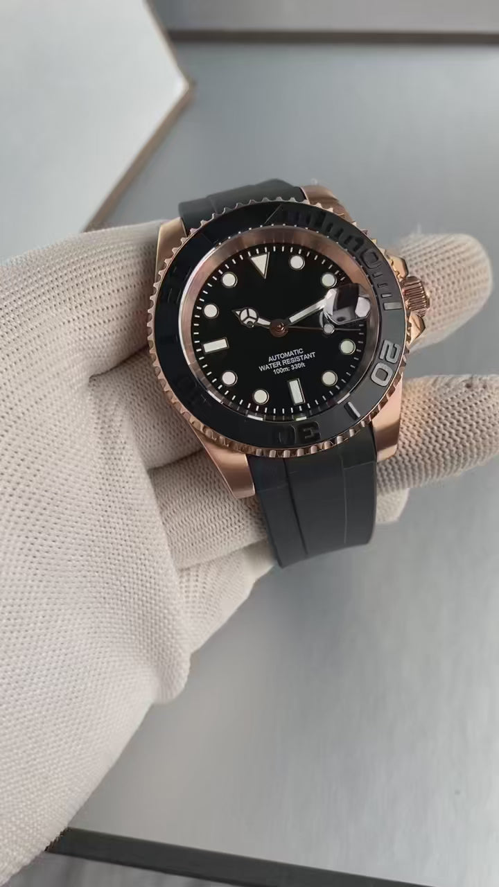 Men's Gold Luxury Watch | Black Dial Ruby Gemstone Bezel | ChronVeil Sultan